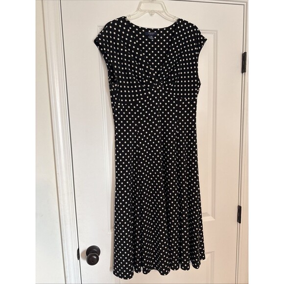 Chaps Dresses & Skirts - Chaps Ralph Lauren Empire Sleeveless Black & White Polka Dress LARGE